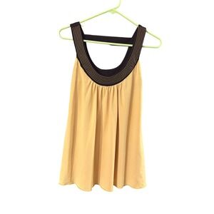 IZ Byer California Womens Large Yellow Brown Colorblock Stitch Scoop Neck Tank